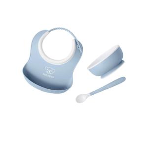 image:imageBabyBjrn Baby Feeding Set 3 pcs Powder Green  Includes Baby Plate Baby Fork Baby Spoon and Baby Cup  Dishwasher Safe  Toddler Feeding Set for selfFeeding or Babyled weaningPowder Blue