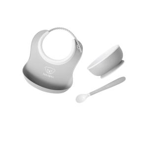 image:imageBabyBjrn Baby Feeding Set 3 pcs Powder Green  Includes Baby Plate Baby Fork Baby Spoon and Baby Cup  Dishwasher Safe  Toddler Feeding Set for selfFeeding or Babyled weaningGray