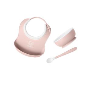 image:imageBabyBjrn Baby Feeding Set 3 pcs Powder Green  Includes Baby Plate Baby Fork Baby Spoon and Baby Cup  Dishwasher Safe  Toddler Feeding Set for selfFeeding or Babyled weaningPowder Pink