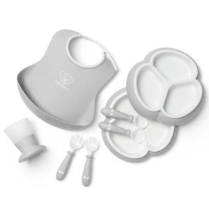 image:imageBabyBjorn Dinnerware Set 8 pcs Powder Blue Includes PlateDishwasher Safe Toddler Feeding Set for selfFeeding or weaningGray