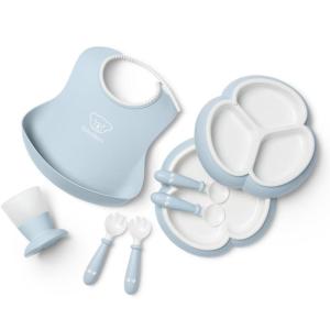 image:imageBabyBjorn Dinnerware Set 8 pcs Powder Blue Includes PlateDishwasher Safe Toddler Feeding Set for selfFeeding or weaningPowder Blue