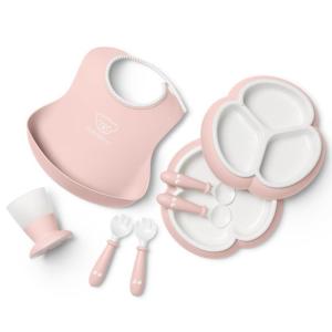 image:imageBabyBjorn Dinnerware Set 8 pcs Powder Blue Includes PlateDishwasher Safe Toddler Feeding Set for selfFeeding or weaningPowder Pink