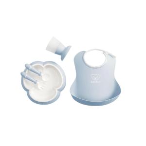 image:imageBabyBjrn Baby Dinner Set 5 pc Gray  Includes Baby Bib Baby Plate Baby Fork Baby Spoon and Baby Cup  Dishwasher Safe  Toddler Feeding Set for selfFeeding or Babyled weaningPowder Blue