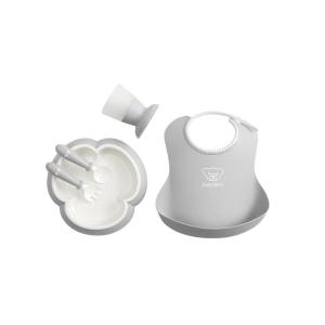 image:imageBabyBjrn Baby Dinner Set 5 pc Gray  Includes Baby Bib Baby Plate Baby Fork Baby Spoon and Baby Cup  Dishwasher Safe  Toddler Feeding Set for selfFeeding or Babyled weaningGray
