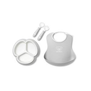 image:imageBabyBjrn Mealtime Set 4 pc Gray  Includes Plate Fork Spoon and Cup  Dishwasher Safe  Toddler feeding set for selffeeding or led weaningGray