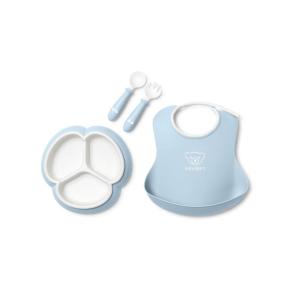 image:imageBabyBjrn Mealtime Set 4 pc Gray  Includes Plate Fork Spoon and Cup  Dishwasher Safe  Toddler feeding set for selffeeding or led weaningPowder Blue